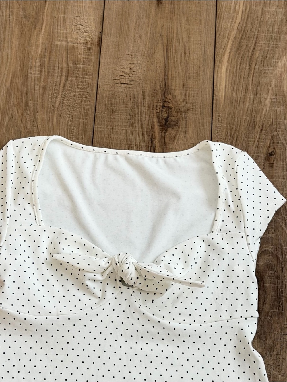 Potilii White polka dot short sleeve blouse with tie bow - Picture 2 of 4